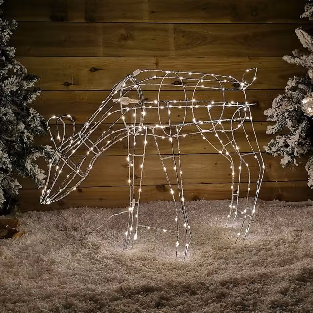 Samuel Alexander Beige Outdoor Twinkling LED Grazing Reindeer Christmas Decoration in Warm White, Height: 63 cm