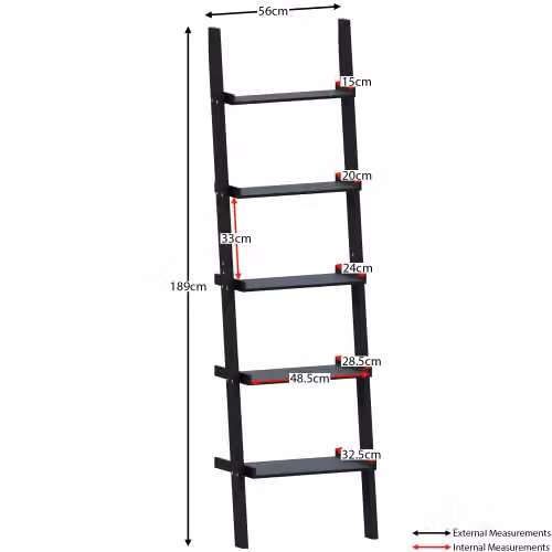 Vida Designs York 5 Tier Ladder Bookcase, Black, H 189 x W 56 x D 32.5 cm – 2