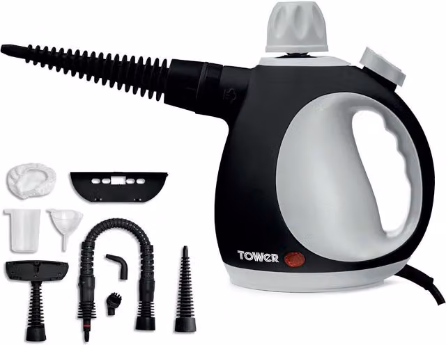Tower THS10 Handheld Steam Cleaner Platinum in Black