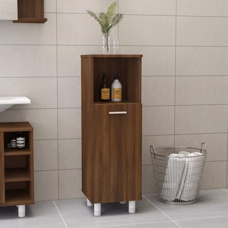 Berkfield Home Spacious Bathroom Cabinet in Brown Oak, W/D/H: 30 x 30 x 95 cm