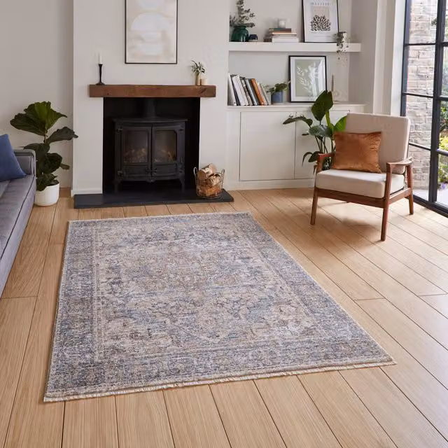 Terrys Vintage Blue Machine Woven Rectangular Polypropylene Rug