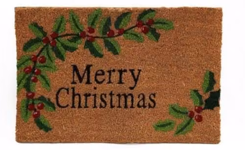 Rajani Christmas Red Berries Coir Doormat, Multicolour, W: 60 cm, D: 40 cm, H: 2 cm