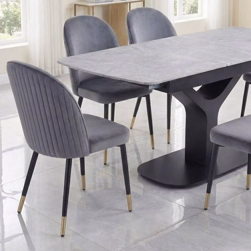 HOME LUXE INTERIOR Sapphire Extending Grey Sintered Stone Dining Table and 6 Liza Chairs – 2