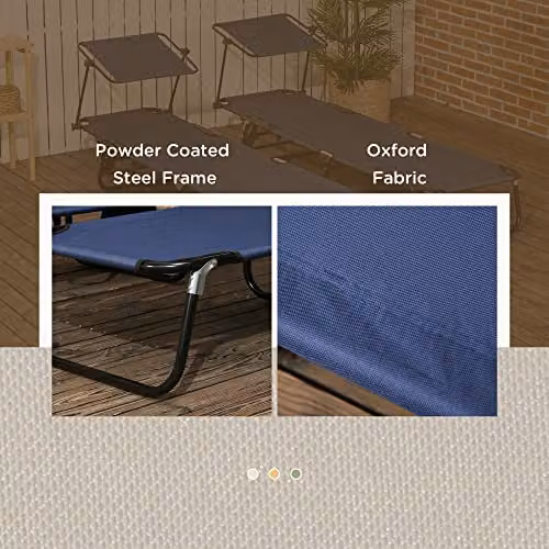 Outsunny 2 Piece Folding Sun Loungers with Canopy in Dark Blue – 7