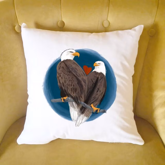 Afewhometruths Mates for Life Bald Eagles Love Cushion in Off-White, W/D/H: 40 x 40 x 40 cm – 1