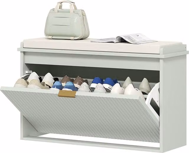 Kelvenix Green Fabric Shoe Bench W/D/H: 104 x 26 x 47.5 cm