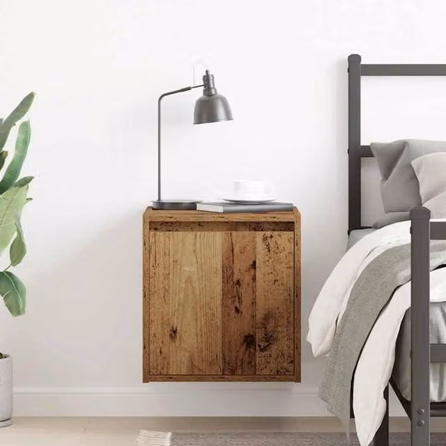 Berkfield Home Wall-Mounted Bedside Cabinet in Brown Old Wood, W/D/H: 38 x 34 x 40 cm – 1