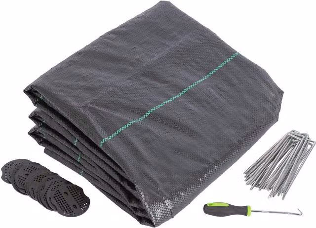 Harbour Housewares 110gsm Weed Control Membrane with Pegs, Black, 2m x 25m Coverage