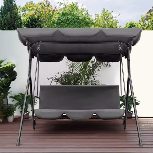 Neo Modern 3 Seater Garden Swing Chair with Sun Canopy in Grey
