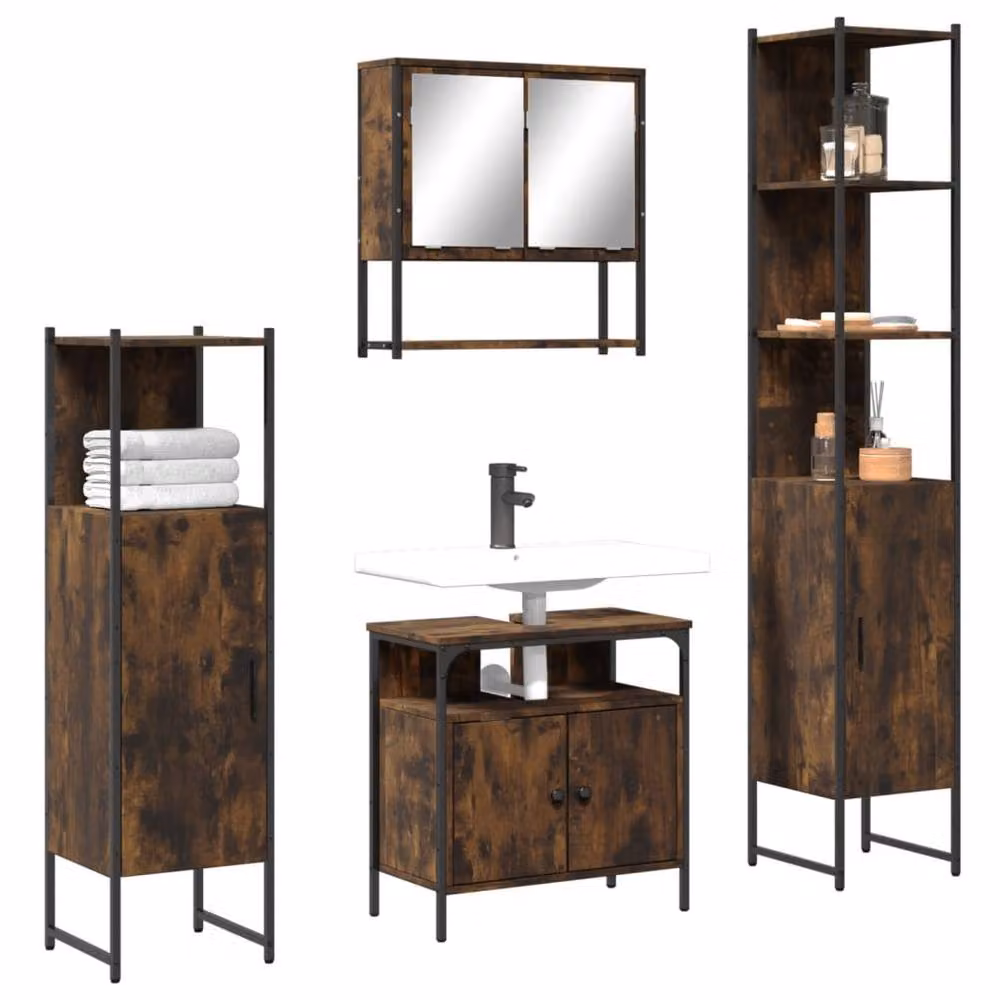 Berkfield Home 4 Piece Industrial Bathroom Furniture Set in Smoked Oak Brown – 2