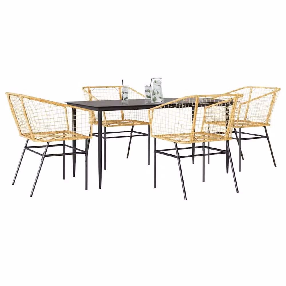 Berkfield Home Beautiful 5 Piece Garden Dining Set in Brown Poly Rattan with Glass Top – 2