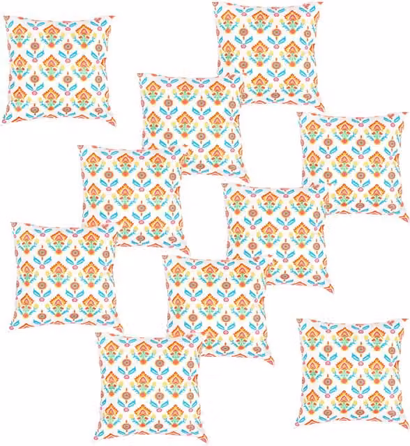 Gardenista Floral Printed Outdoor Scatter Cushion Set in Orange and Multicolour, Pack of 10
