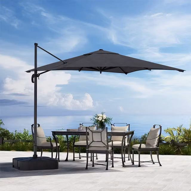 Komore Rotating Square Cantilever Garden Parasol with Fillable Base in Grey