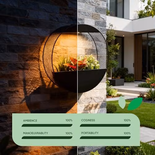 Gardenwize Round Solar Powered Wall Planter with Warm White LED Light in Black – 4