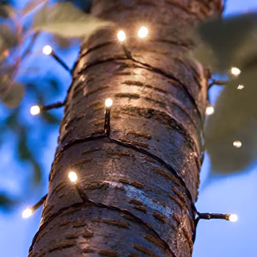 GardenKraft Solar Powered LED String Lights, 2 Pack of 100, Bright White, IP44 Weatherproof with Dusk Sensor – 7