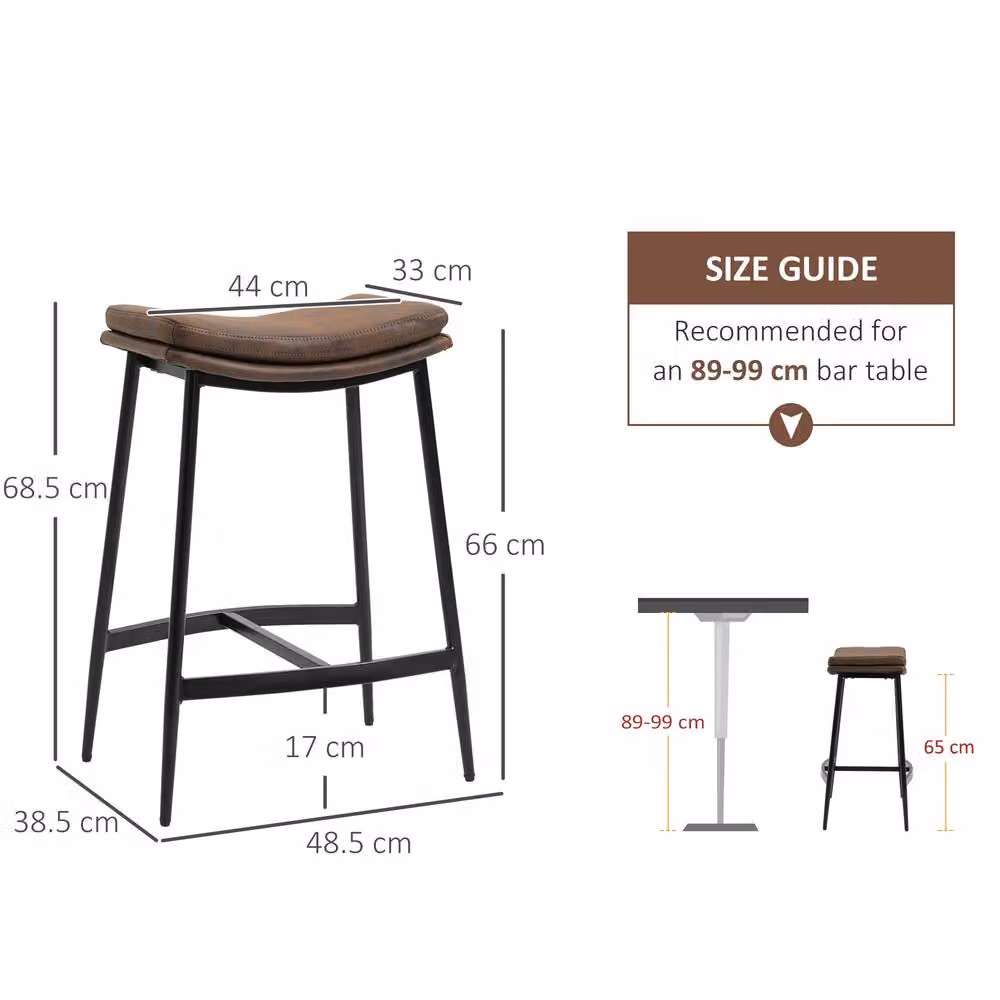ERGOVEXA Industrial Microfibre Bar Stools, Set of 2, Brown, H 68.5 x W 38.5 x D 48.5 cm – 2