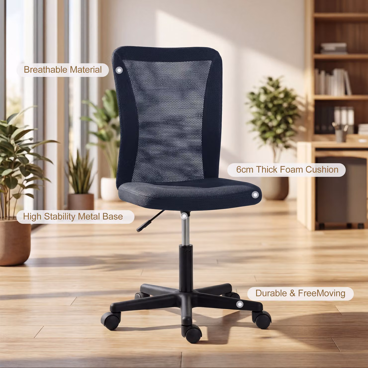 Vinsetto Modern Grey Fabric Task Chair with Swivel Castors – 4