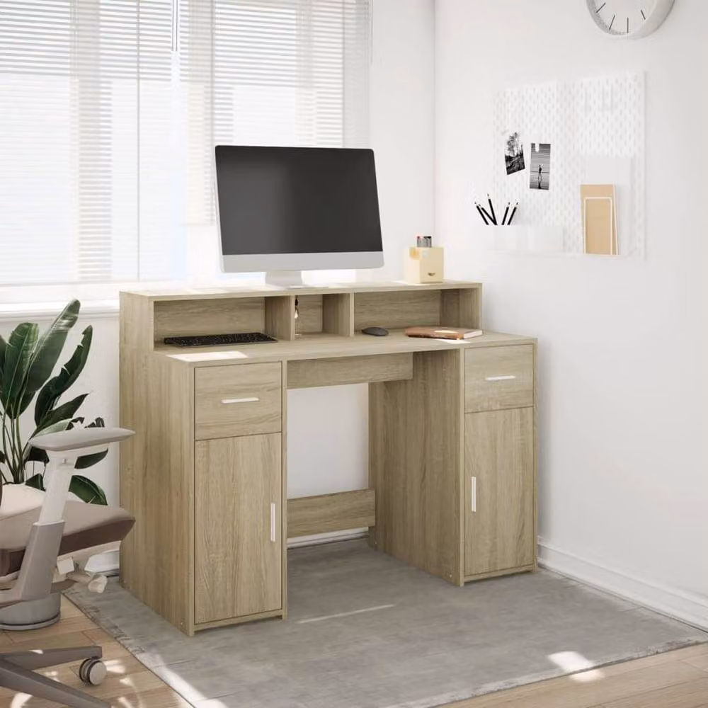Berkfield Modern Gaming and Home Office Desk with LED Lights in Sonoma Oak Brown, W/D/H: 120 x 55 x 91 cm – 2