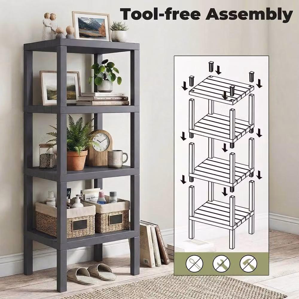 Costway 4-Tier Plastic Bathroom Storage and Display Rack in Grey – 5