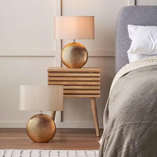 Ruma Set of 2 Mabel Bronze Dot Textured Ceramic Table Lamps