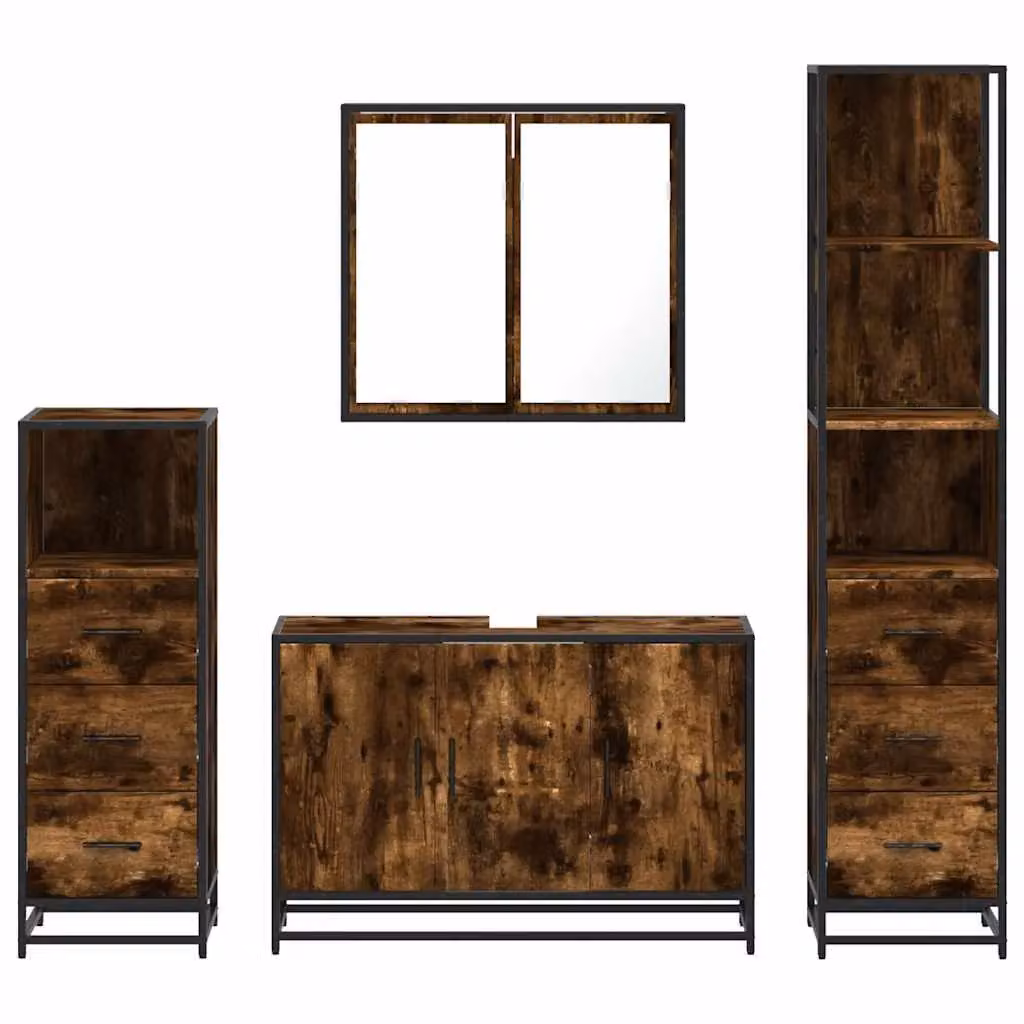 Berkfield Home 4-Piece Industrial Bathroom Furniture Set in Smoked Oak and Brown – 5