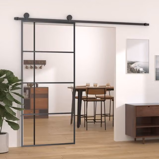 Berkfield Home Modern Sliding ESG Glass and Aluminium Door, Black, W: 90 cm, H: 205 cm