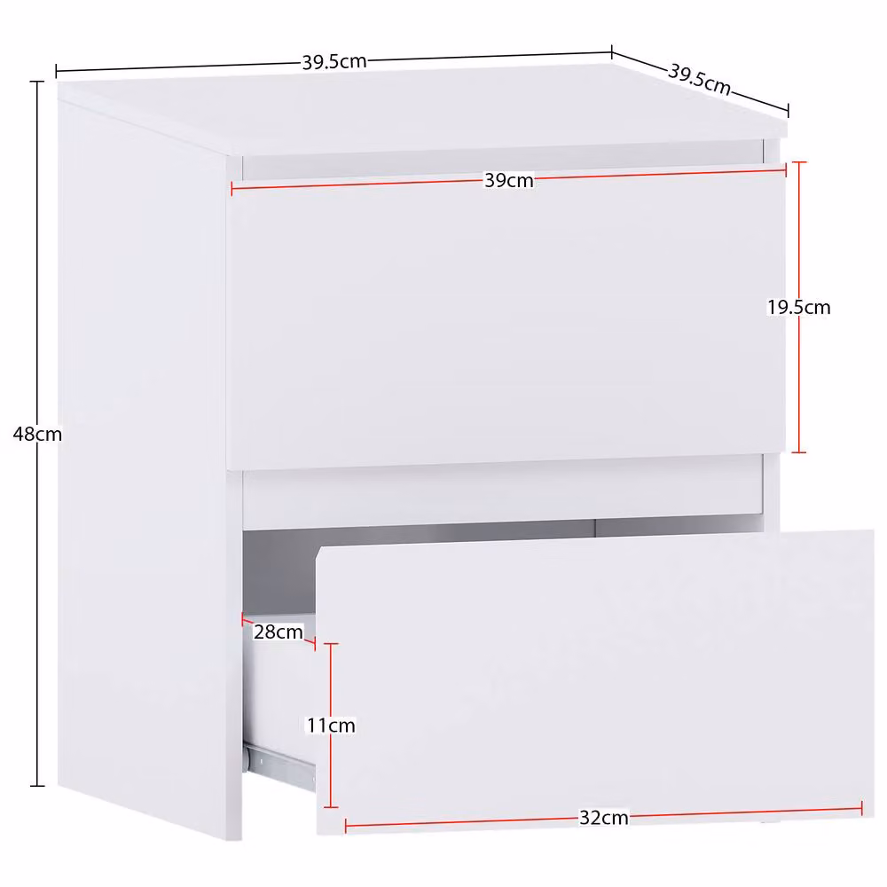 HD Designs Denver 2 Drawer Bedside Chest of Drawers in White – 2