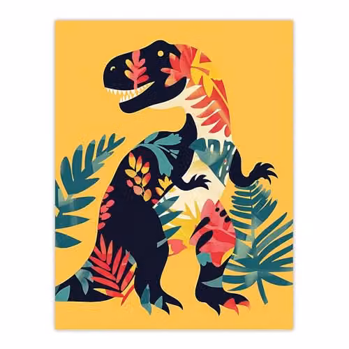 Artery8 Boho Botanical T Rex Dinosaur Wall Art Poster Print, Multicolour, W: 46 cm, H: 61 cm