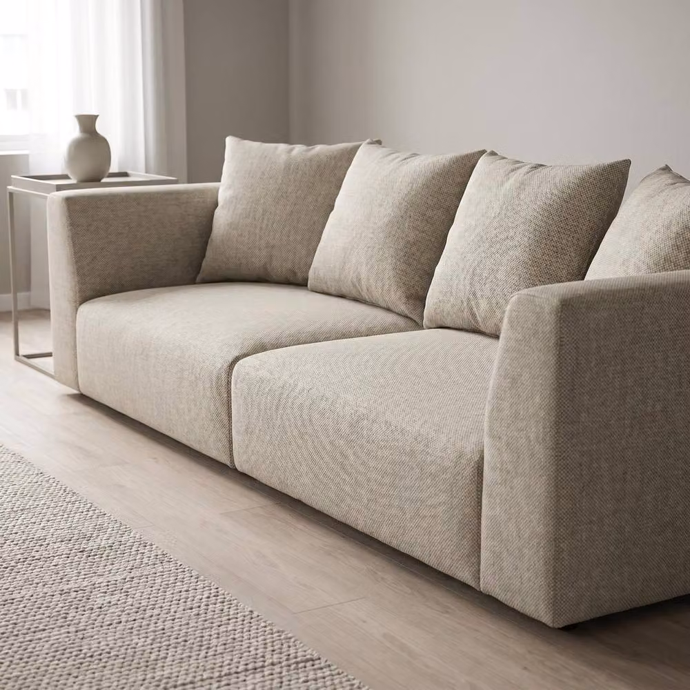 Abakus Direct Tokyo 3 Seater Sofa in Sand Basket Weave Fabric with Bamboo Frame – 4