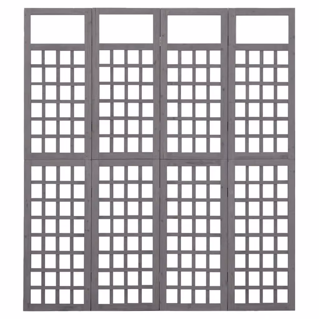 Berkfield Home 4-Panel Trellis Room Divider in Grey Solid Wood, W: 161 cm, H: 180 cm – 2
