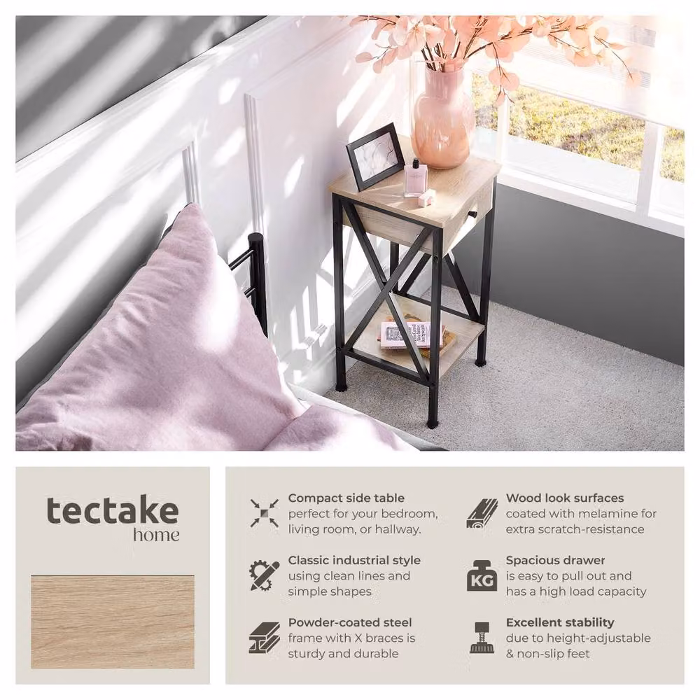 tectake Dayton Bedside Table in Light Oak and Black – 2