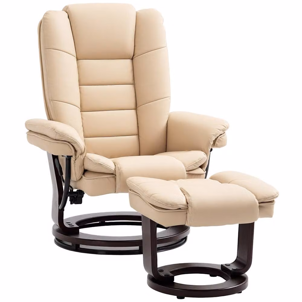 STILVORA Modern Beige Faux Leather Recliner Chair with Matching Ottoman and Armrests – 5