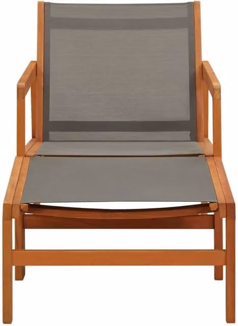 Berkfield Home Grey Garden Chair with Footrest in Solid Oiled Eucalyptus Wood and Textilene