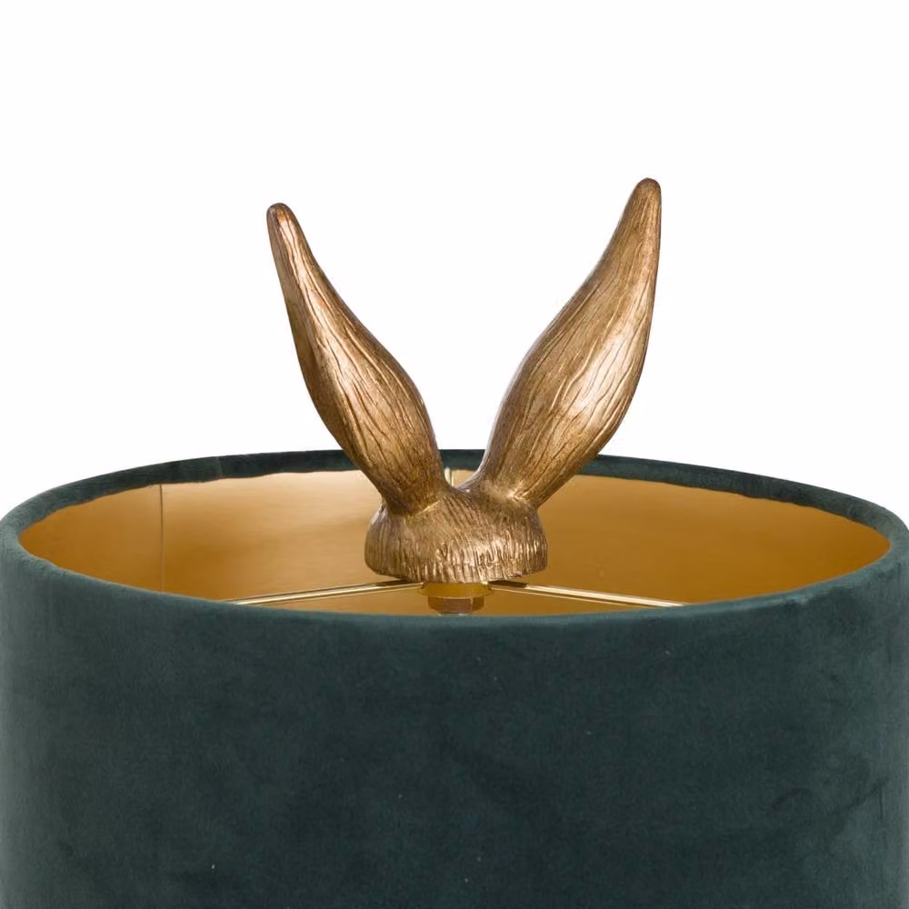 Wyld Haus Belves Antique Gold Hare Table Lamp with Green Velvet Shade – 4
