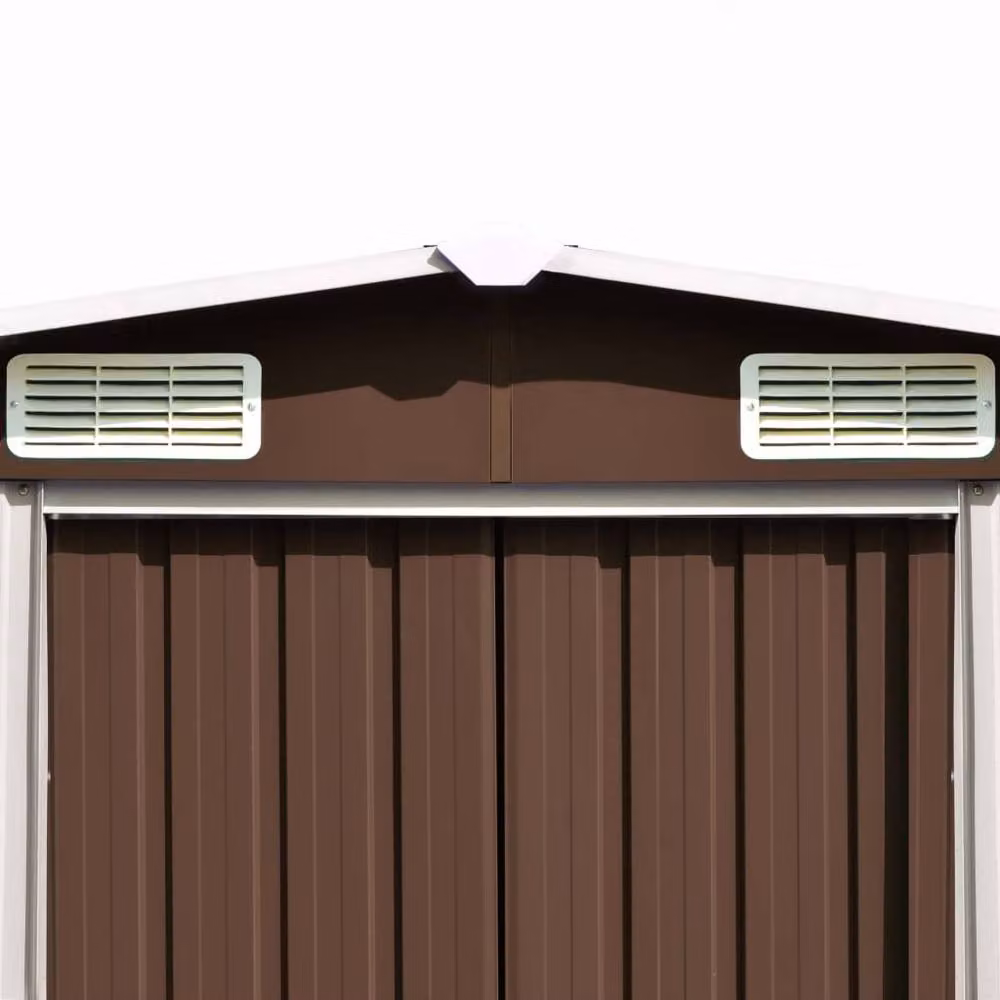 Berkfield Home Metal Garden Shed in Brown with Sliding Doors and Side Vent, W/D/H: 392 x 257 x 181 cm – 4