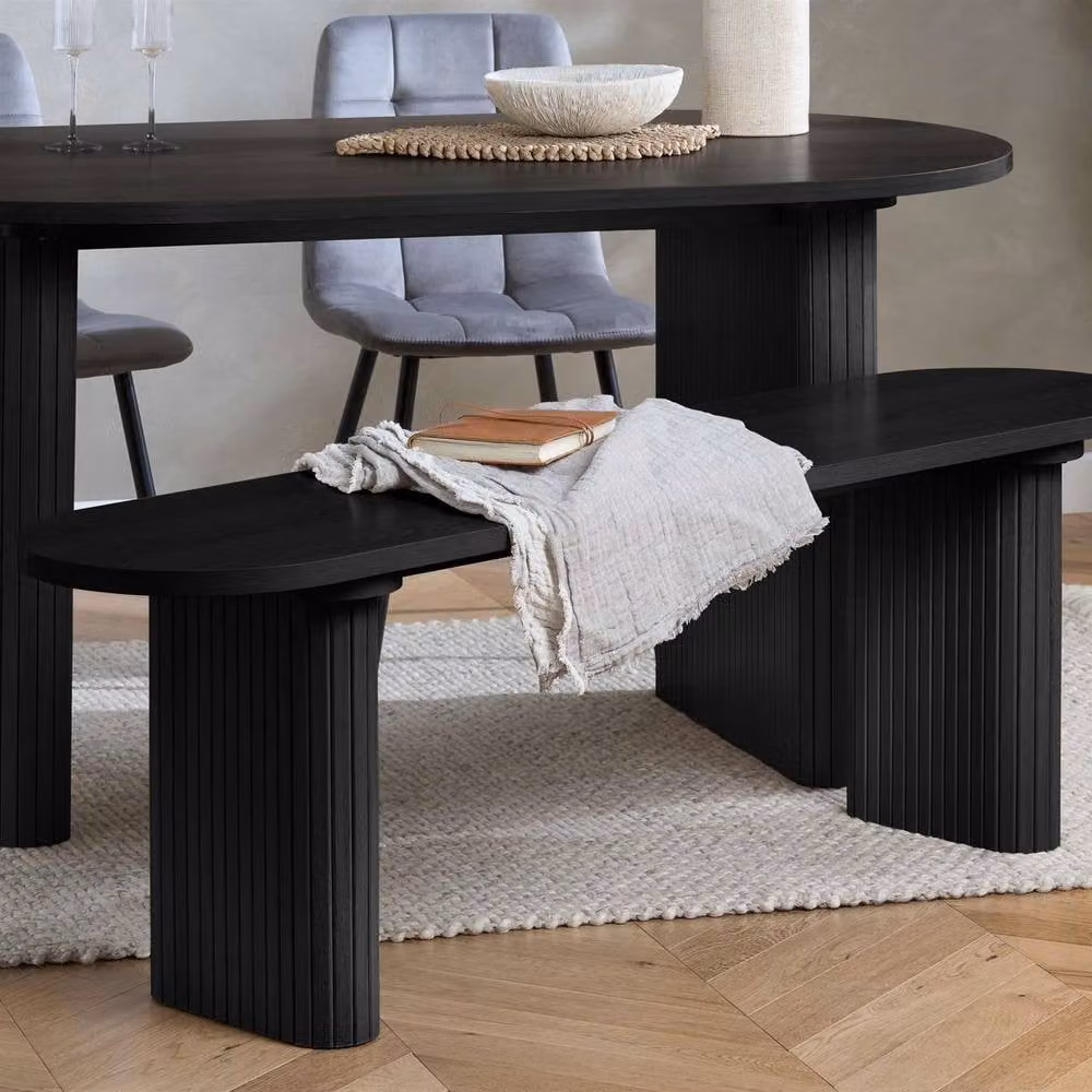 Birlea Axel Oval Fluted Dining Set in Black with Table, 2 Chairs and Bench – 2