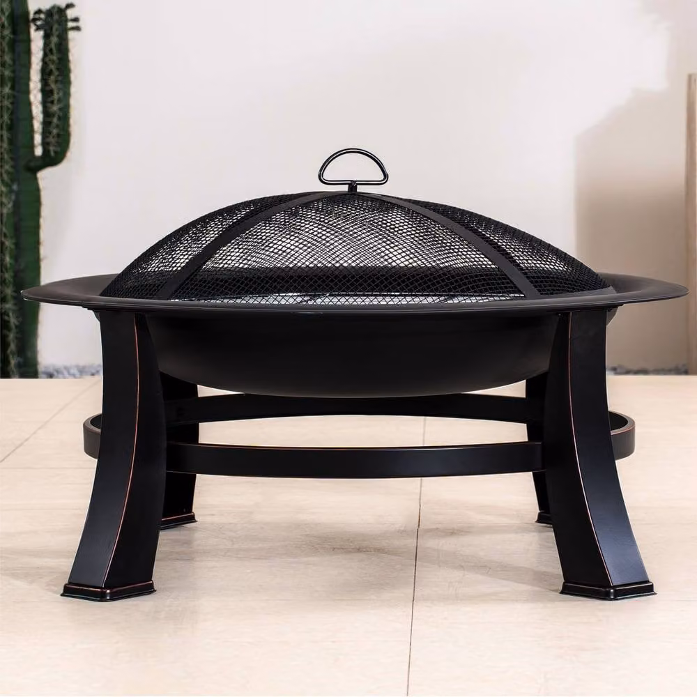 Direct Wicker Round Outdoor Fire Pit Bowl with Rain Cover in Black – 4