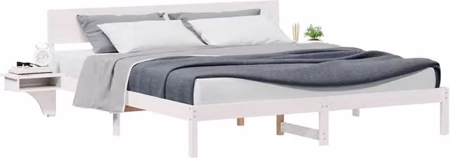 Berkfield Home Elegant Bed with Headboard in White Solid Pine Wood 200 x 200 cm – 1