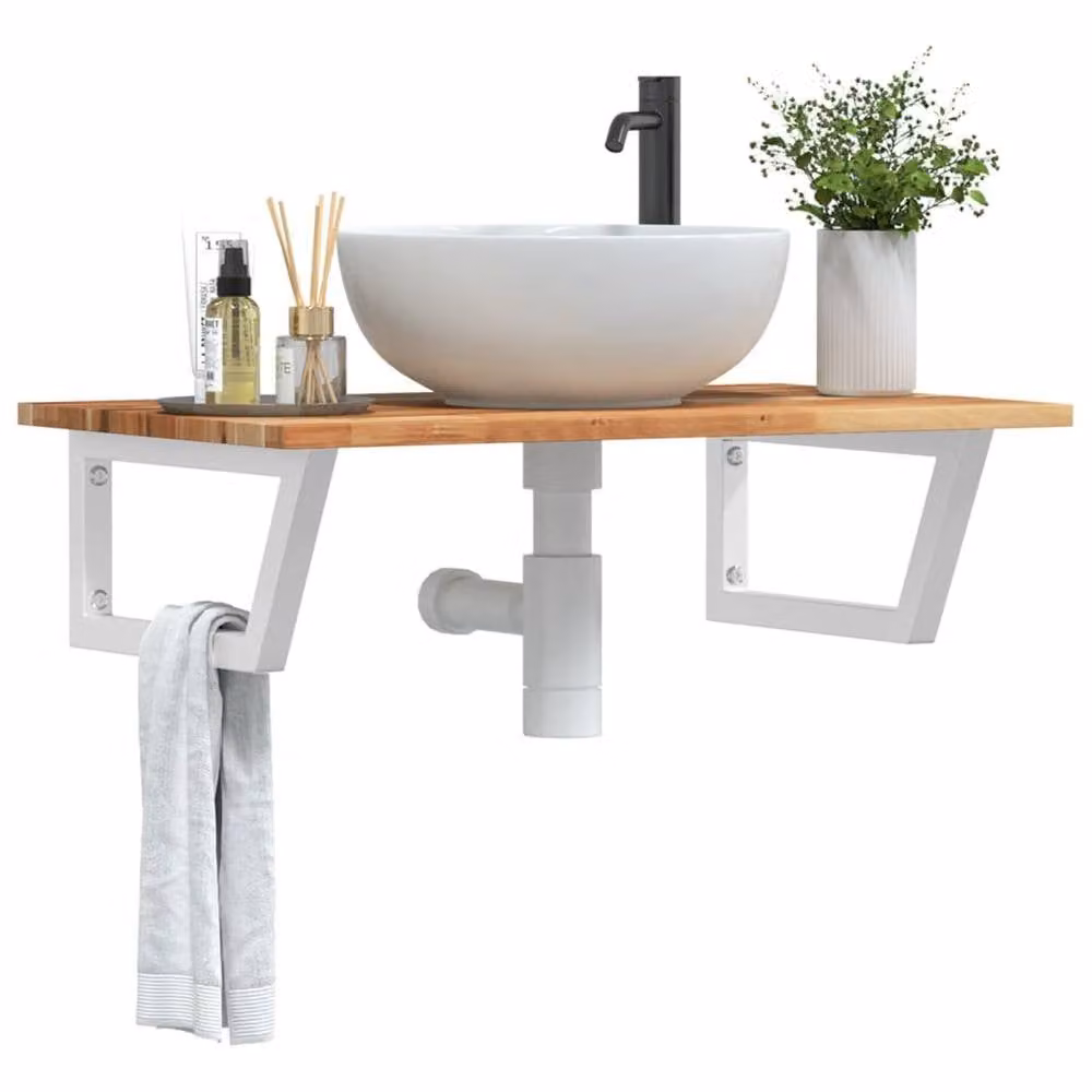 Berkfield Home Elegant Wall Mounted Basin Shelf in Brown Acacia Wood and Steel