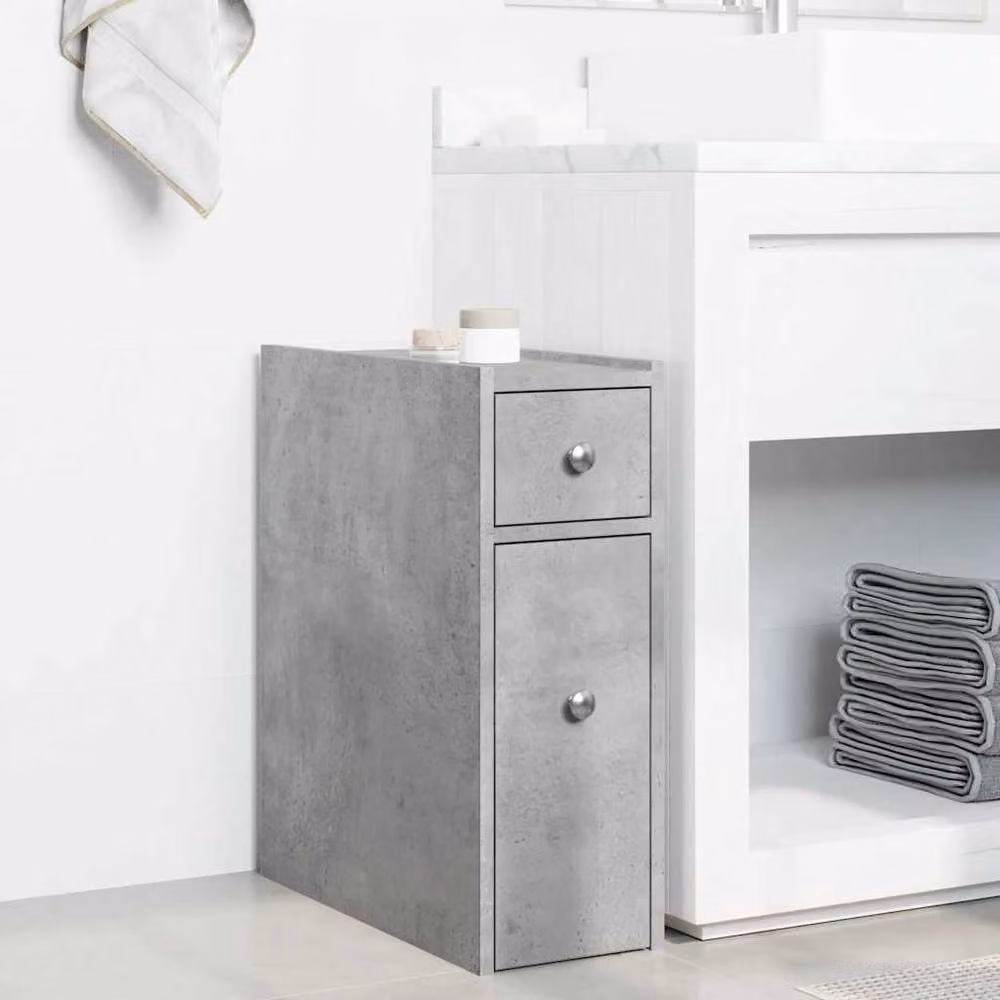 Berkfield Home Narrow Freestanding Bathroom Cupboard with Wheels in Concrete Grey – 2
