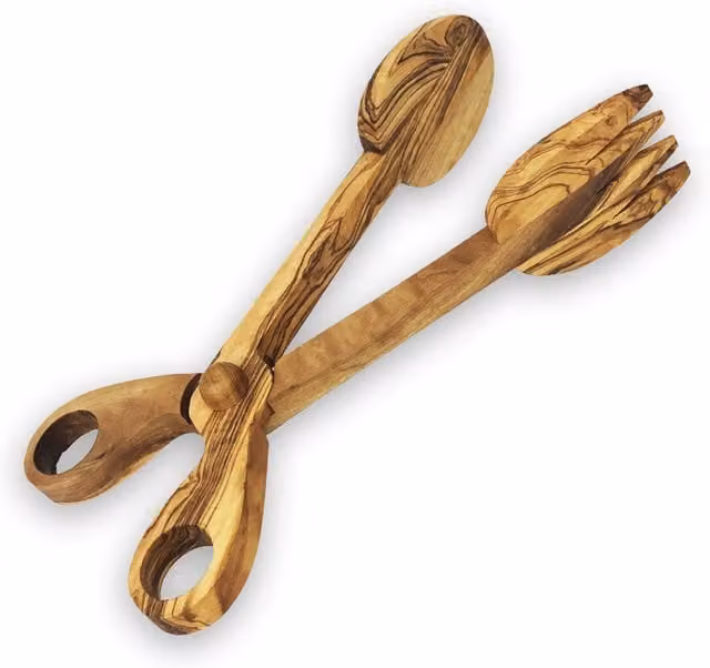 Verano Spanish Ceramics Brown Olive Wood Salad Serving Tongs