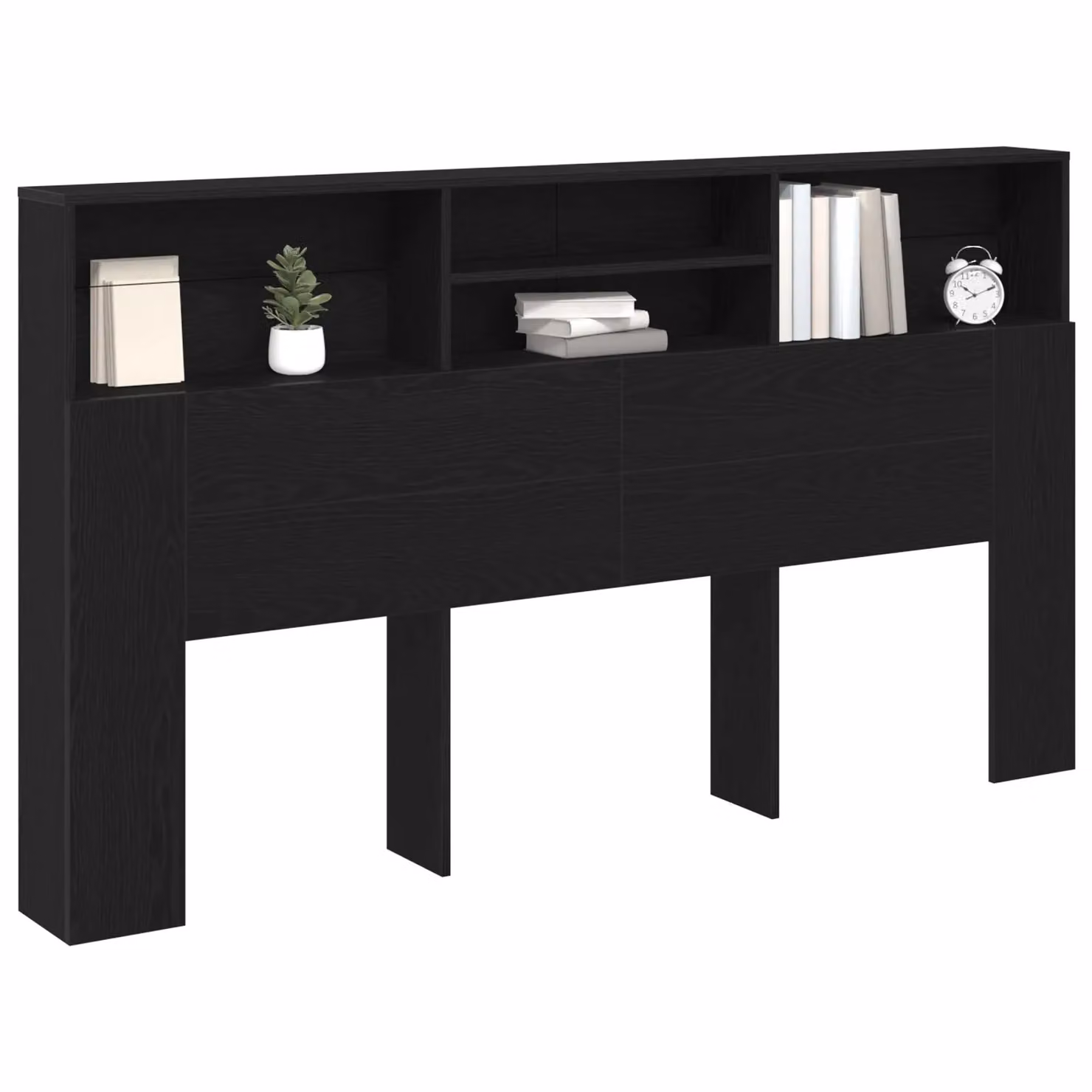 Berkfield Home Modern Black Oak Headboard Cabinet with Side Compartments W/D/H: 180 x 19 x 103.5 cm – 2
