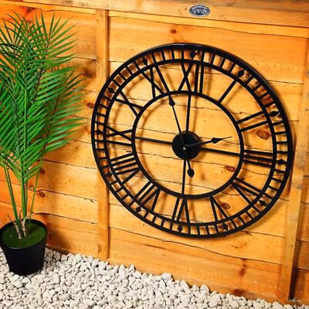 NESTLUNE Black Metal Roman Numeral Round Wall Clock, W: 60 cm, H: 60 cm – 5