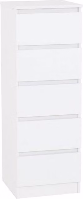 FORGEVIO Modern Matt White Narrow 5 Drawer Freestanding Chest