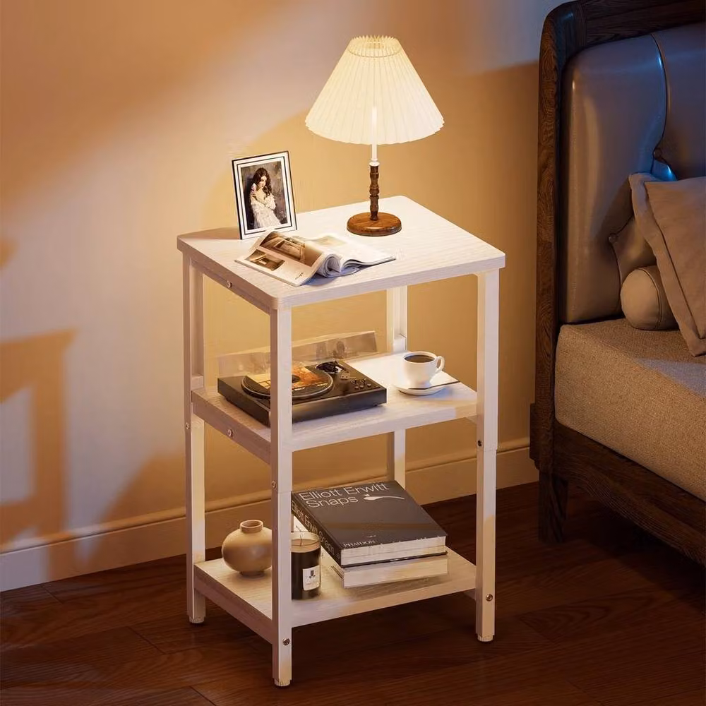 FLAVORA White Height Adjustable Side Table and Nightstand – 3