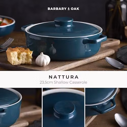 Barbary & Oak Nattura Shallow Casserole Dish, Agave Green Stoneware, 23.5 cm – 2