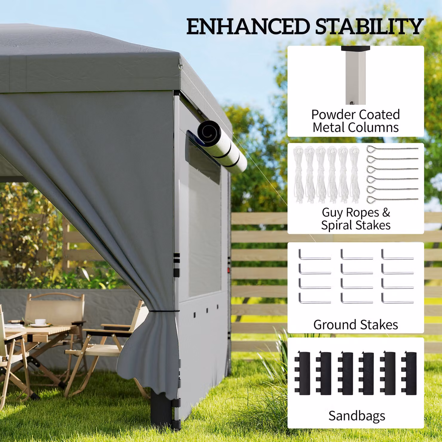 Outsunny Pop Up Garden Gazebo Canopy with 6 Sidewalls and UV50+ Protection, Dark Grey, W: 6 m, D: 3 m – 5