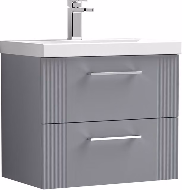Balterley Wall Hung 2 Drawer Vanity Unit with Mid-Edge Basin, Satin Grey, W: 60 cm, D: 54 cm, H: 60 cm
