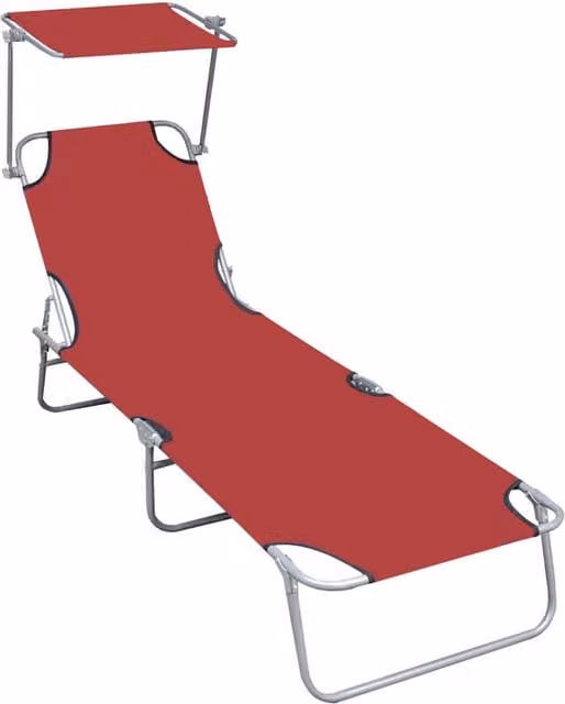 Berkfield Home Folding Sun Lounger with Canopy and Adjustable Headrest, Red Powder Coated Aluminium and Textilene – 1