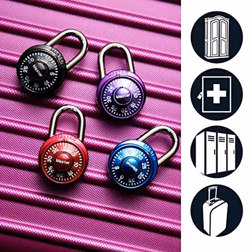 Master Lock Stainless Steel Fixed Dial Combination Padlock, Purple, W/D/H: 5.7 x 4.0 x 2.5 cm – 1